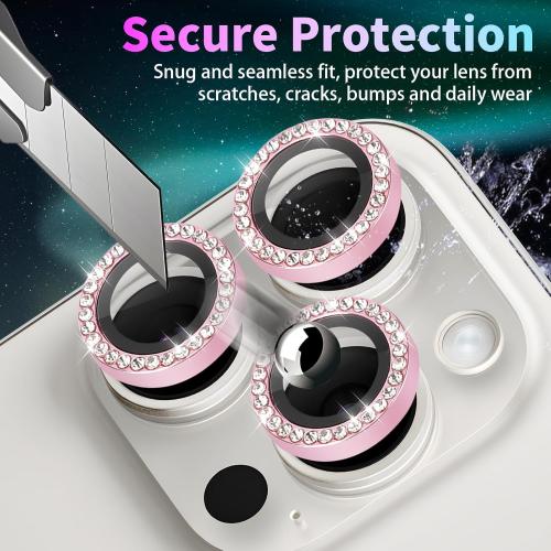 Camera Lens Protector for iPhone 14 Pro/iPhone 14 Pro Max, Individual Tempered Glass Aluminum Alloy Ring Lens Cover with Installation Tray Fit for iPhone 14 Pro/14 Pro Max Diamond Pink