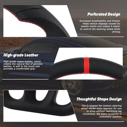 LOSCHEN Full Leather Steering Wheel for Dodge Upgrade D-shaped Flat-bottom Perforated Leather Steering Wheel with Heating for Dodge/Jeep Grand Cherokee/SXT/GT/RT/SRT/HELLCAT