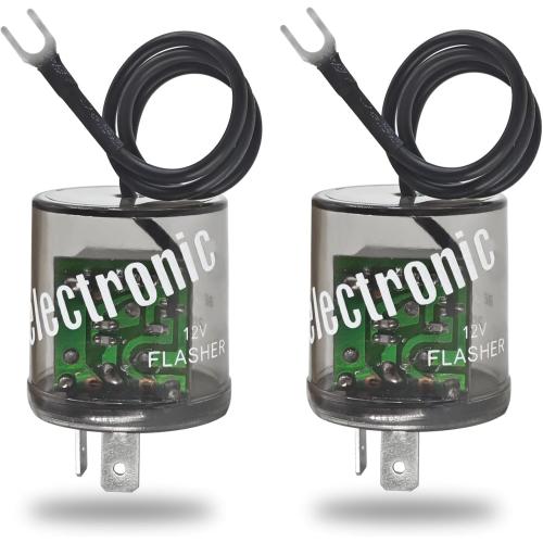 LED Flasher Relay 2 Pins 12V (Pack of 2) - Heavy Duty Turn Signal Flasher Relay with Ground Wire for Automobile and Motorcycle