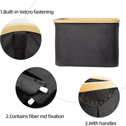 YAHUAN Small Collapsible Laundry Hamper with Bamboo Handle Small Foldable Laundry Basket for Wet & Dry Laundry 13.19 x 16.14x 11.22 inches (Black)
