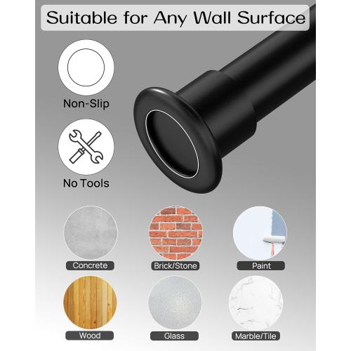 Tension Curtain Rod by EZFurni,42-123 Inches,Heavy Duty Tension Rods for Windows,No Drilling Adjustable Curtain Rod for Patio,Hold Up Blackout Curtains and Non Slip,Black