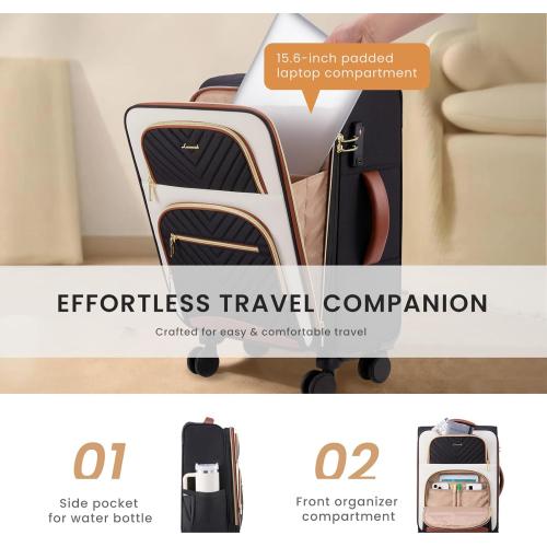 LOVEVOOK Carry on Luggage 22x14x9 Airline Approved, Waterproof Carry on Suitcase with 3 Pouches,Lightweight Softside Underseat Travel Luggage with 360° Spinner Wheels,TSA Lock for Travel Business
