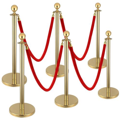 Berverra 6pcs Gold Stanchions and Red Velvet Ropes 4pcs, Red Carpet Ropes and Poles, Red Carpet Divider Stands Party Decorations, Gold Stanchions Queue Barrier Reception with Fillable Plastic Base