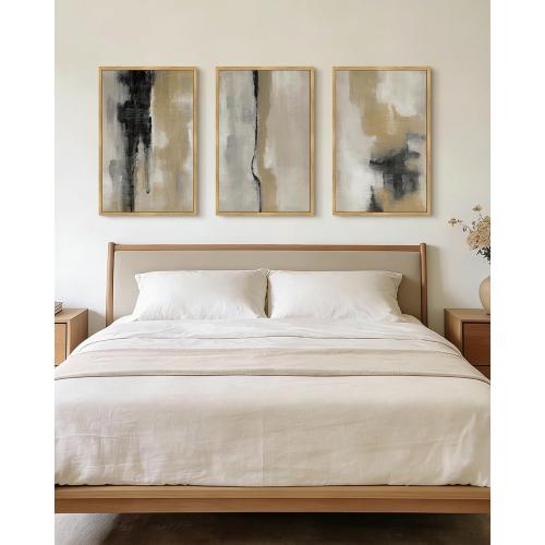 KUVIOKE Black Abstract Framed Wall Art Neutral Graffiti Pastel Minimalist Wall Decor Modern Art Painting for Bedroom Living Room 24x36in (Natural Framed)