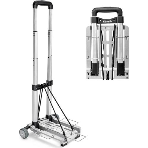 KEDSUM Mini Luggage Cart with Wheels Foldable, Lightweight Trolley Cart with Wheels, Expandable Baseplate Foding Hand Truck, 120 LBS Portable Dolly for Airport, Travel and Moving, 100% Aluminum