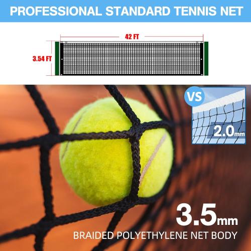 Tennis Net Outdoor Heavy Duty Professional Tennis Court Net Replacement Portable Tennis Net Nylon for Standard Tennis Courts [Includes 2 Fiberglass Dowels]