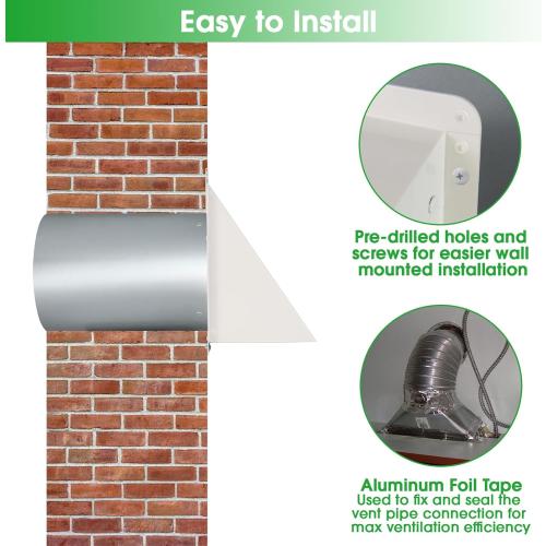 8 Inch Hooded Wall Vent with Screen and Damper,Outdoor Wall Exhaust Vent Cover Cap for Kitchen Range Hood Dryer Duct Ventilation &Exterior Air Exhaust Applications,Galvanized Steel,White