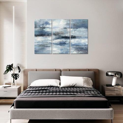 Size 16inch x32inch Set of 3 Color Blue Abstract Wall Art-Grey Abstract Picture 3 Piece Living Room Office Canvas Wall Art Print Wall Painting Modern Artwork for Home Bedroom Wall Decor