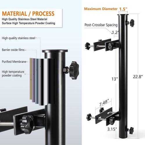 Heavy Duty 304 Stainless Steel Patio Umbrella Holder,for Outdoor Fixed Deck Railing (Grille/Post) Sun Umbrella Base and Bracket(Post, Black)