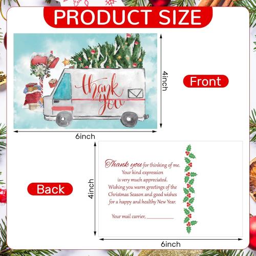 100 Pcs Christmas Mail Carrier Thank You Postcard Letter Carrier Thank You Card 4 x 6 Holiday Christmas Postcard for Postal Greeting Mail Customer Gift (Fresh Style)