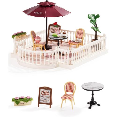 Rolife Super Creator Series Accessroies, DIY Mini Flower Garden Scenery Kit, Miniature Dollhouse Castle Building Kit's Part, Chic Café Terrace Gift for Kids Adults Women