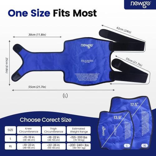 NEWGO Ice Pack for Knee Injuries Reusable, Knee Ice Pack Wrap Around Entire Knees for Replacement Surgery Recovery, Gel Cold Pack Wrap for Meniscus Tear, ACL, Swelling Pain Relief - XL Blue
