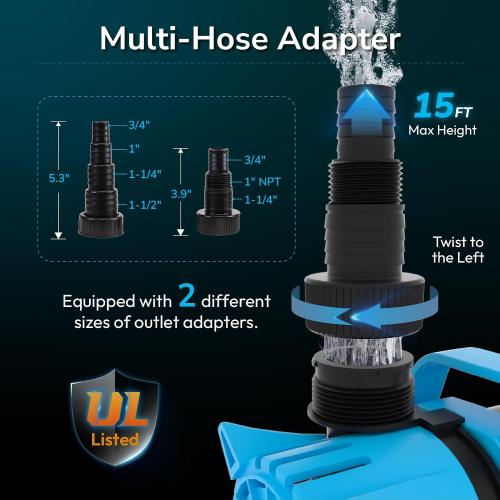 2700GPH Submersible Water Pump, 120W Water Pond Pump with Barrier Bag, 33FT Power Cord, 15FT Lift Quiet Water Garden Pumps for Pond, Waterfall, Fountains, Fish Tank and Hydroponic, UL Listed