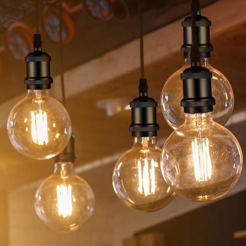 Hortsun 16 Packs E26 Vintage Ceramic Lamp Socket, Edison Industrial Pendant Metal Light Socket Replacement Screw in Light Bulb Holder for DIY Lighting, 600 Degrees Celsius Heat Resistant, Black