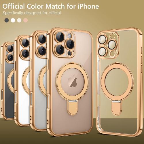 GUAGUA for iPhone 16 Pro Max Case with Stand, Magnetic Clear Cases Plating Edge Invisible Ring Holder Slim Shockproof Protective Kickstand Phone Case for iPhone 16 Pro Max 6.9'', Desert Titanium Gold