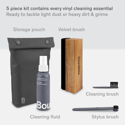 Vinyl Record Cleaning Kit - 5-in-1 Vinyl Cleaning Kit Includes Velvet Record Brush, Stylus Cleaner, Cleaner Solution, Nylon Brush & Storage Bag