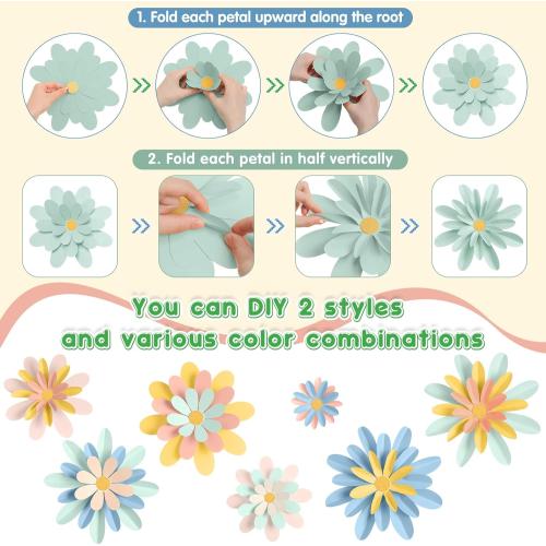 MotiMind 18 Pcs Bright Color Paper Flowers DIY Decorations for Wall, Classroom, Office & Party Backdrop