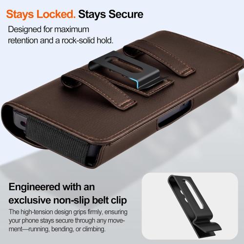 Leather Cell Phone Holster with Card Holder and Belt Clip Protective Case for Samsung Galaxy Ultra S25 S24 S23 S22 S21 S20 A17 A16 A15 A14 A13, Motorola G Stylus 5G, XL-Coffee