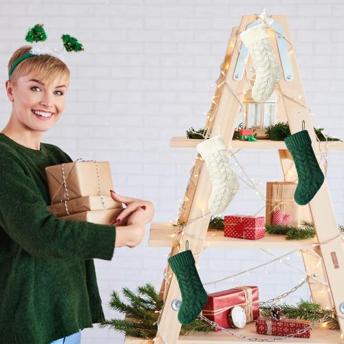 14 Green and Ivory Knit Christmas Stockings,6 Pack