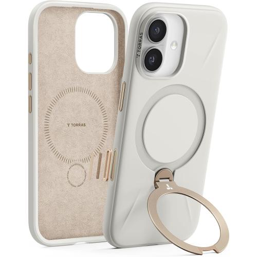 TORRAS Ostand Q3 Silicone for iPhone 17 Case, Fit for MagSafe, 360 Ring Holder Kickstand, Soft Liquid Silicone Cozy Grip, Camera Control, Shockproof Rugged Protective Case for iPhone 17, Ivory Gold