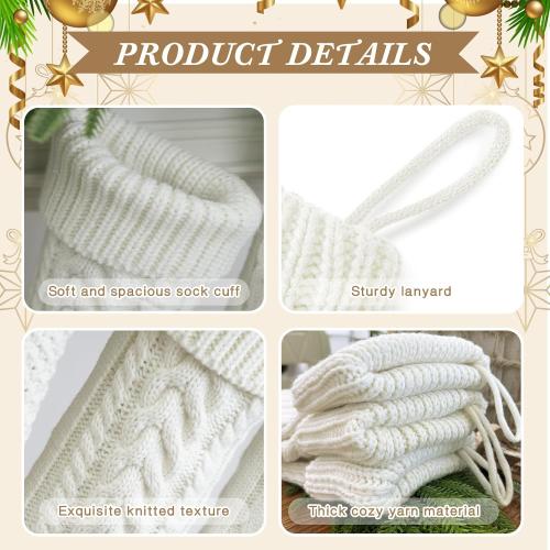 steo spce 6 Pack Vintage Knit Christmas Stockings – White Beige Apricot Rustic Boho Farmhouse Cable Knitted Holiday Set