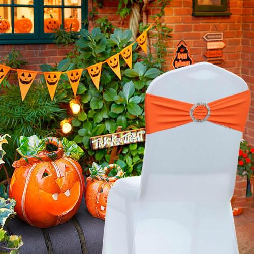25PACk.....Albassa Chair Sashes Spandex Stretch Chair Bows with Buckle Slider for Wedding Party Decorations (Orange, 25PCS)