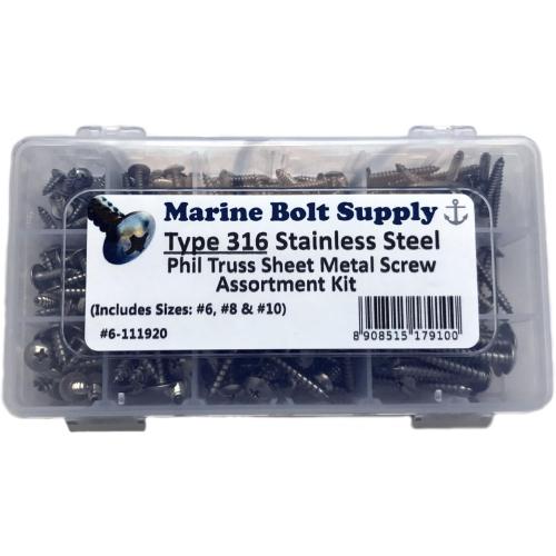 Type 316 Stainless Steel Phillips Truss Sheet Metal Screw Kit Marine Bolt Supply 6-111920