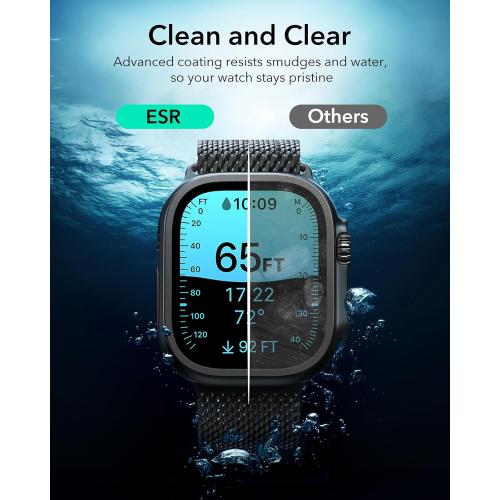 ESR Armorite Screen Protector for Apple Watch Ultra 3 2025 /Ultra 2 /Ultra (49 mm), Military Grade Protection, Tempered Glass Film with Aluminum Alloy Frame, Anti-Scratch, 2 Pack, Black