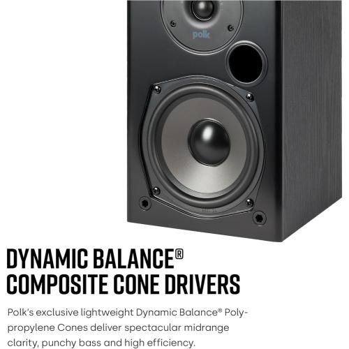 Polk Audio T15 Home Theater and Stereo Bookshelf Speakers – Deep Bass Response, Dolby and DTS Surround, Wall-Mountable, Pair, Black