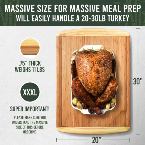 Greener Chef 30 x 20 Organic Extra Large Cutting Board with Lifetime Replacements – Wood Bamboo Chopping Board - Wooden Butcher Block Cutting Board for Carving Turkey, Grilling Brisket and BBQ