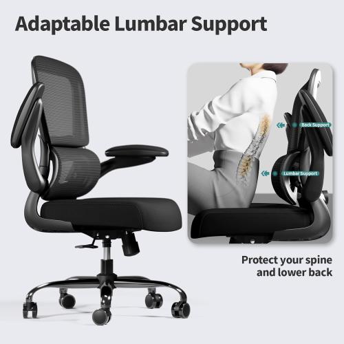 TRALT Office Chair - Ergonomic Desk Chair with Adjustable Lumbar Support, Mesh Computer Chair, Executive Chairs for Home Office Comfortable Lumbar Support (Black)