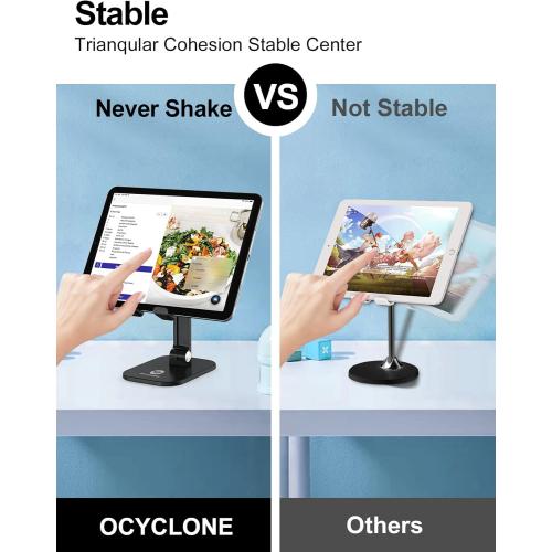 OCYCLONE Phone Stand, Adjustable Height and Angle Foldable Cell Phone Stand Holder for Desk, Taller iPhone Stand Compatible with 4.7-13 Smartphones iPad Tablet, Black