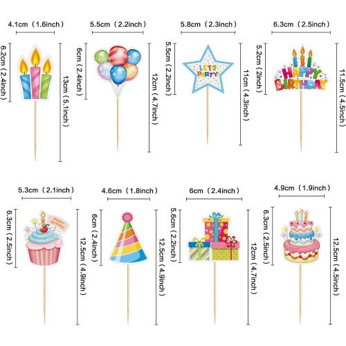 24Pcs Happy Birthday Cupcake Toppers Colorful Birthday Party Cupcake Picks Party Hat Gifts Box Birthday Candle Food Picks for Baby Shower Boys Girls Kids Birthday Party Decorations