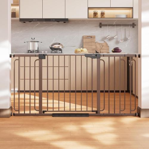 Cumbor 36.6-64 in Extra Wide Baby Gate for Stairs, Dog Gate Indoor, Black | Mom's Choice Awards Winner, Double Lock for Doorways, Auto Close Child Gate for Toddler & Pets, Pressure or Hardware Mounted