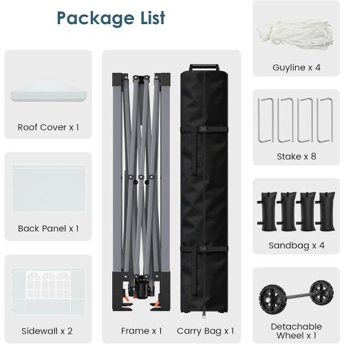 Raynesys Pop Up Canopy Tent with Sidewalls, 10x10ft 10 Person Party Tent One Push Setup, Portable Gazebo Outdoor Sun Shade for Events, Parties, Camping, Commercial, Silver Coated Top, White
