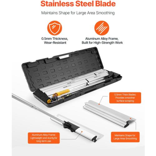 VEVOR Drywall Skimming Blade Set (10/16/24/32/40 inch) with 34-81.6 inch Extension Handle, Professional Stainless Steel Knife for Gyprock, WallBoard, and Plasterboard Skim Coating