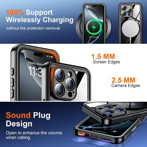 SPIDERCASE for iPhone 16 Pro Case Waterproof,Black/Clear | Built-in Lens & Screen Protector, Full Heavy Duty Protection, 12FT Military Shockproof, Dustproof, Anti-Scratched Case