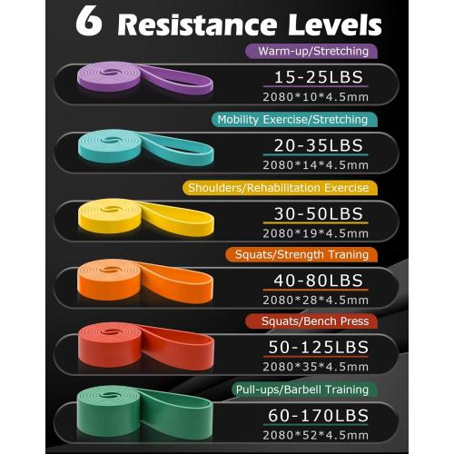 Zacro Resistance Bands, 6 Resistance Levels Pull Up Assistance Bands, Exercise Bands for Men&Women, Heavy Duty Resistance Band Set with Door Anchor, for Working Out, Muscle Training, Physical Therapy