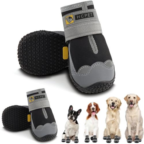 Size 7 Hcpet Dog Shoes for Large Dogs, Waterproof Dog Booties for Small Medium Dogs, Anti-Slip Dog Boots & Paw Protectors for Hot Pavement Winter Snow Hiking with Reflective Straps Black
