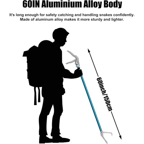 Size 60 Snake Tongs, Professional Aluminum Alloy Standard Reptile Grabber Rattle Snake Catcher Wide Jaw Handling Tool