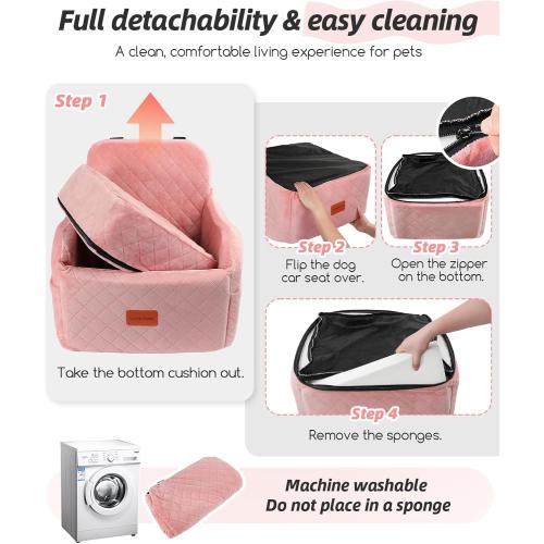 Dog Booster Car Seat for Small/Medium Dogs,Soft Puppy Portable Car Seat with Elevated Cushion,Fits in Front/Back Seat,Fully Detachable and Washable,Easy to Install (Pink, Medium)