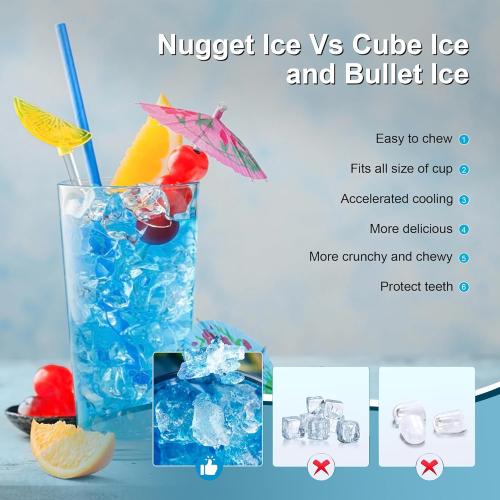 Costway Nugget Ice Maker, 44Lbs/24H Countertop Ice Makers, Self-Cleaning Ice Machine with 4.4 Lbs Basket, Auto Water Refill, Chewable Pebble Ice Maker for Home Kitchen Party