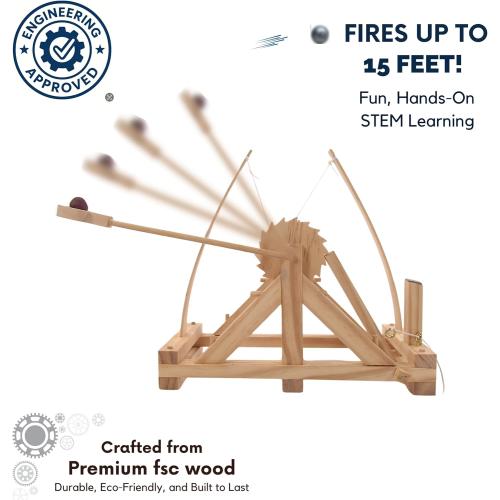 Pathfinders STEM Kits – Leonardo da Vinci Catapult kit | Trebuchet Science Kits for Kids Age 12-14 | Toys for Ages 8-13 Physics Toys | Kids Engineering kit | Learning Resource | Engineering