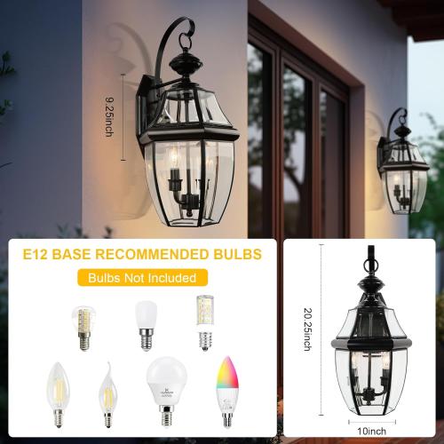 Outdoor Wall Lights, 20inch Large Exterior Lighting Fixtures, 2 Light Waterproof Wall Sconce with Glass Shades, Aluminium Outside Lanterns for Porch Farmhouse Patio Doorway Yard (E12 Base Max 60W )