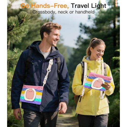 BATYUE for iPad 9th/ 8th/ 7th Generation Case (iPad 10.2 inch Rugged Case 2021/2020/2019) with Screen Protector, Rotating Stand/Pencil Holder/Carrying Shoulder Strap (Colourful Pink)