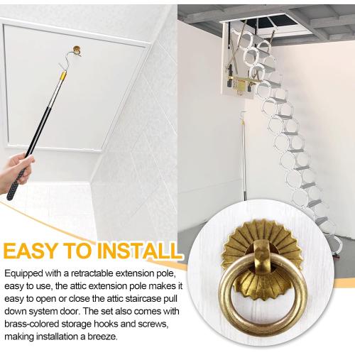 Attic Pull-Down Hook, Designed As A Replacement for The Attic Pull-Down Cord in The Attic Ladder Pull-Down System Kit, Featuring A 60-Inch Telescoping Rod and A Vintage Copper Door Ring