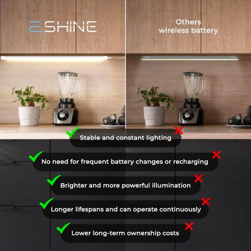 EShine Hand Wave Activated Under Cabinet LED Lighting Kit, Dimmable, 3-Pack 20 in - Touchless Dimming Control, Black Under Counter Lights for Kitchen, Garage, Office, Desk - Warm White (3000K)