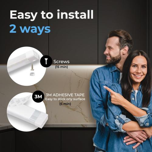 EShine Hand Wave Activated Under Cabinet LED Lighting Kit, Dimmable, 3-Pack 20 in - Touchless Dimming Control, Black Under Counter Lights for Kitchen, Garage, Office, Desk - Warm White (3000K)