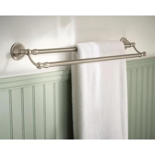 Moen Sage Collection Spot Resist Brushed Nickel 24-Inch Double Bathroom Towel Bar, Wall Mounted Bath Hanger with Two Rods, DN6822BN