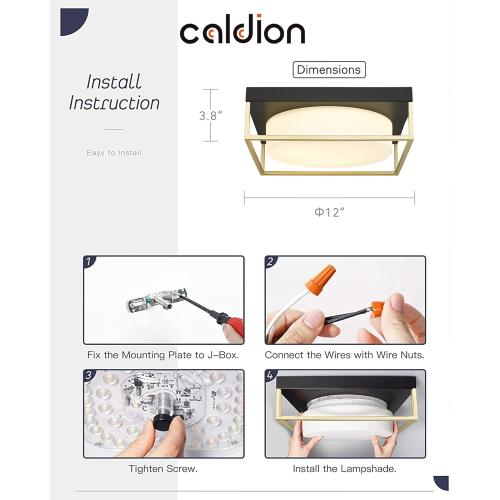 CALDION 3Pack Ceiling Light Fixture, 12 Inch 24W 950 Lumen LED Flush Mount Light Fixture, Dimmable 3000K, Square Ceiling Lamp for Bedroom, Kitchen, Hallway